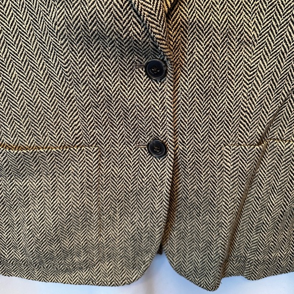 Vintage 100% Silk Ralph Lauren Women's Size 4 Herringbone Blazer Tan Black Italy - Picture 2 of 11